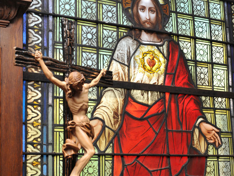 Stained glass depiction of Jesus.