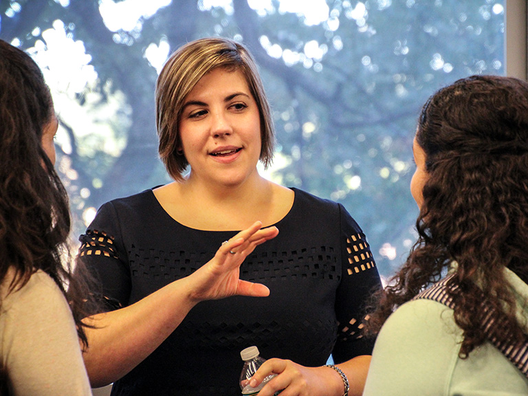 Alumna Natalie Kovac '07 shares insight with students.