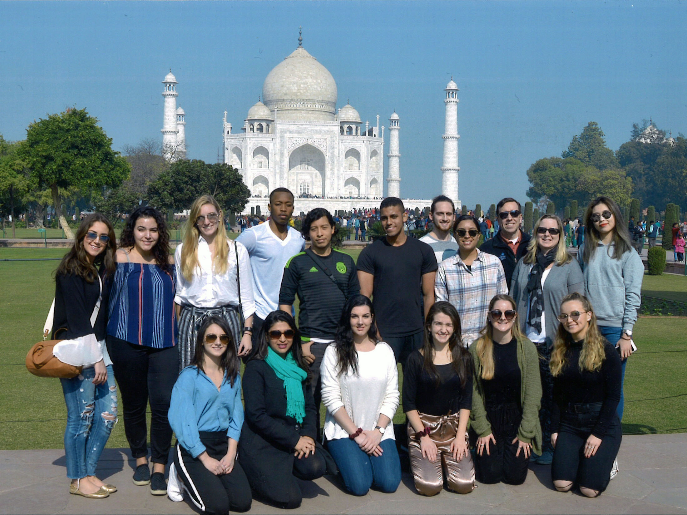 Students and faculty stand in front of the Taj Mahal in Agra, India