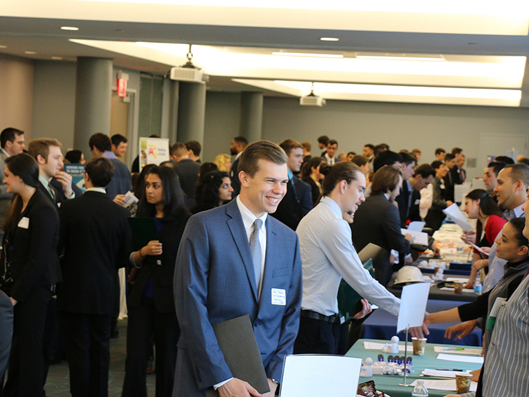 Students at a career day on campus