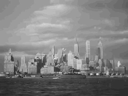 Black and white photo of New York City skyline