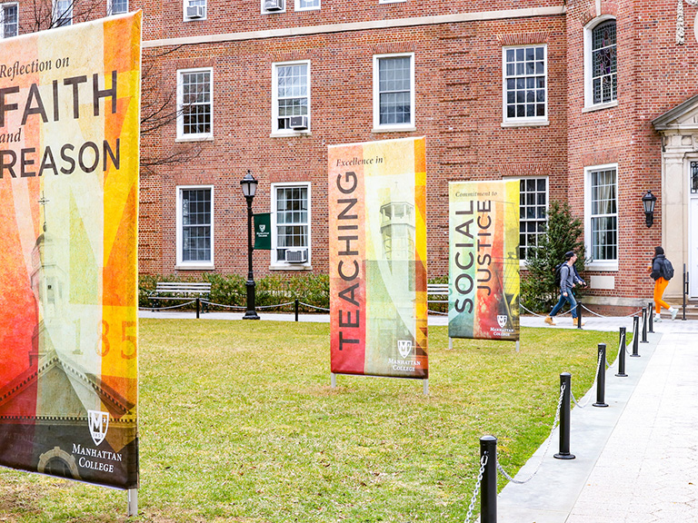 Mission Month banners on quad March 2019