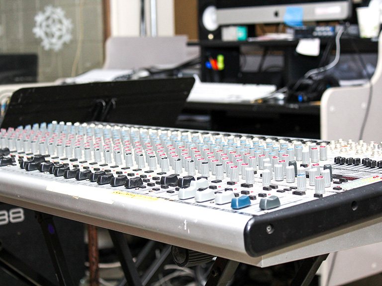 Sound board in performing arts space