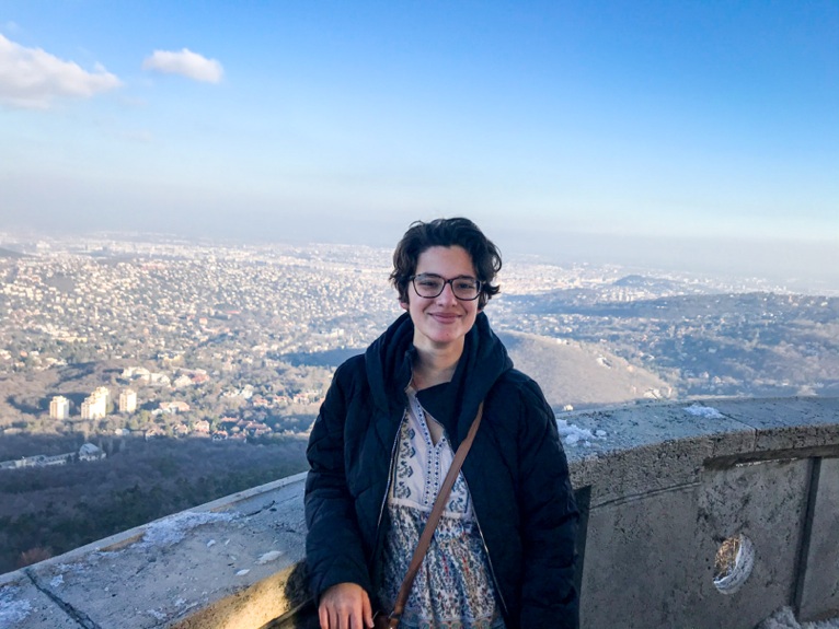Rachel Roca with panoramic background