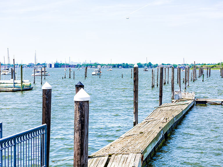 oceanfront pier overlooking blue water