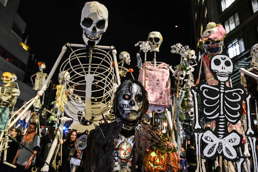 group of Halloween skeletons