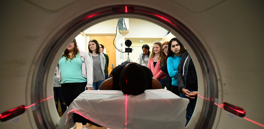Patient undergoes radiation therapy treatment.
